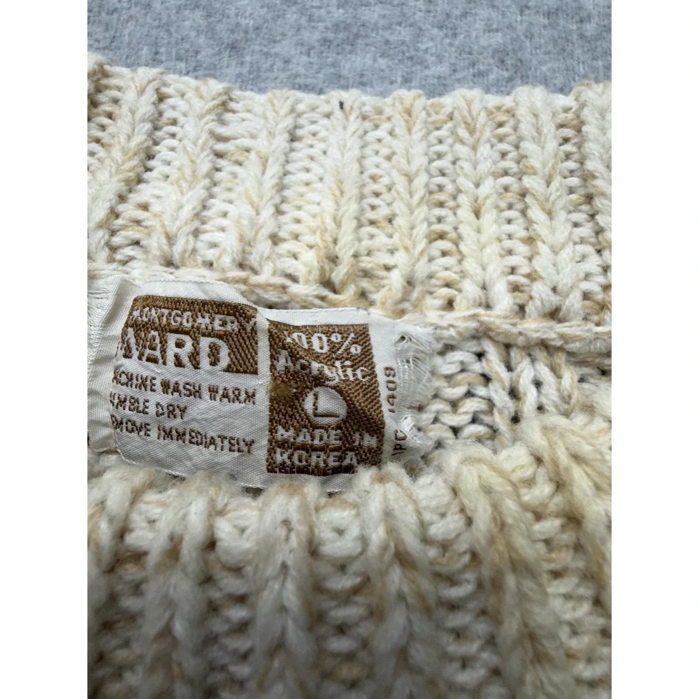 Vintage Montgomery Ward Sweater Mens Large Beige Cable Knit Crewneck Pullover